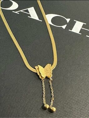 Gold Plated Stainless Steel Butterfly Necklace Anti-Tarnish